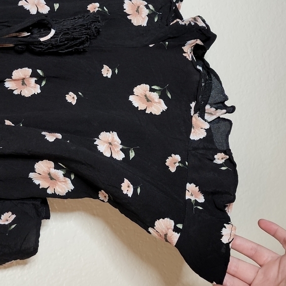 Lost + Wander Black Floral Flutter Sleeve Ruffle Hem Romper - Picture 8 of 12